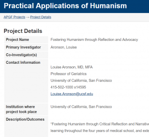 Sample entry in Practical Applications of Humanism Database