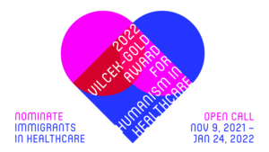 2022 Vilcek-Gold Award logo (heart in pink, red, blue with the name of the award inside)