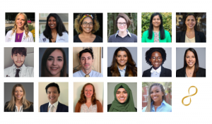 3 rows of headshots, total of 17 smiling faces who are the 2022 Gold Student Summer Fellows