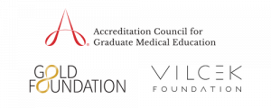 Logos of ACMGE, Gold Foundation, and Vilcek Foundation