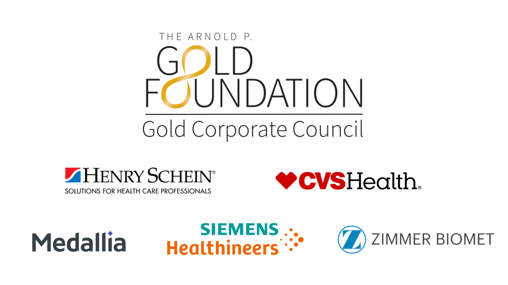 Gold Corporate Council with logos for the 5 members: Henry Schein, CVS Health, Medallia, Siemens Healthineers, ZImmer Biomet