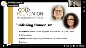 Title page of the Publishing Humanism webinar screenshot with headshots of Dr. Laura Cooley and Dr. Kathy Reeves