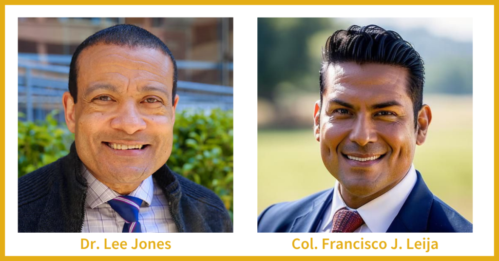Two headshots of new Trustees. Left, Dr. Lee Jones; right, Col. Francisco J. Leija