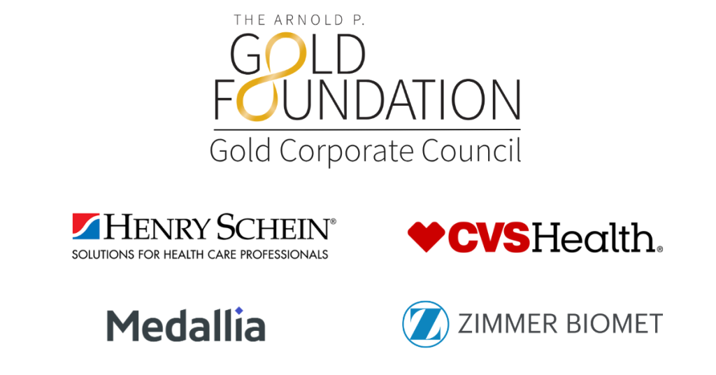 Gold Corporate Council logo featuring Henry Schein, CVS Health, Medallia, and Zimmer Biomet