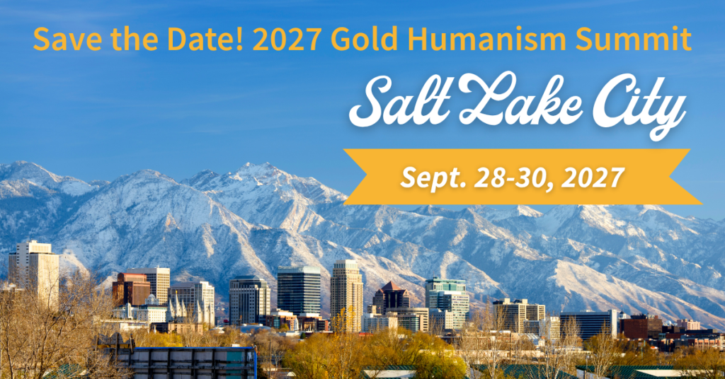 Save the Date for the 2027 Gold Humanism Summit with the mountains of Utah in the background